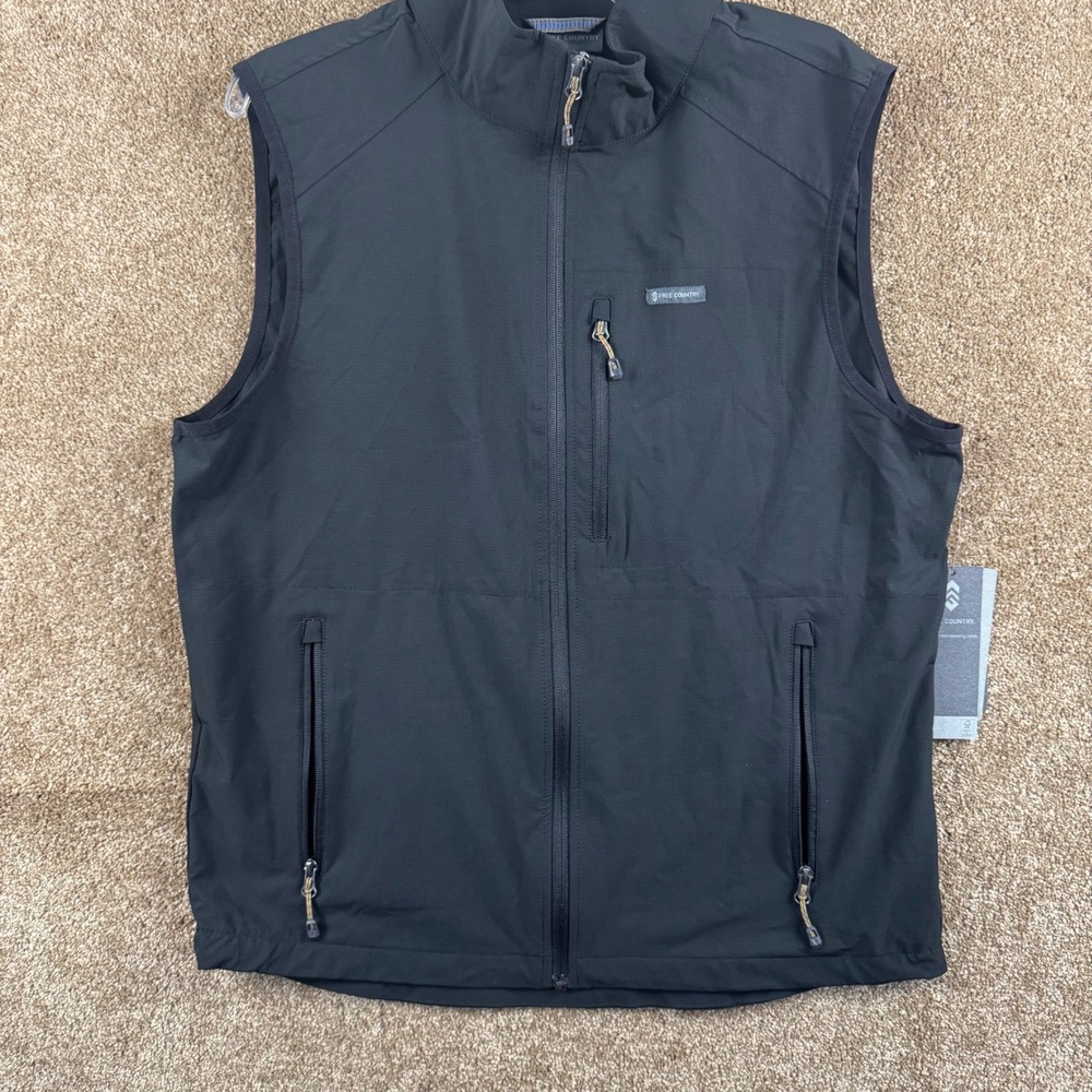 Free Country Mens Black Softshell Full Zip Vest Mock Neck Ripstop 397MOS5611 M